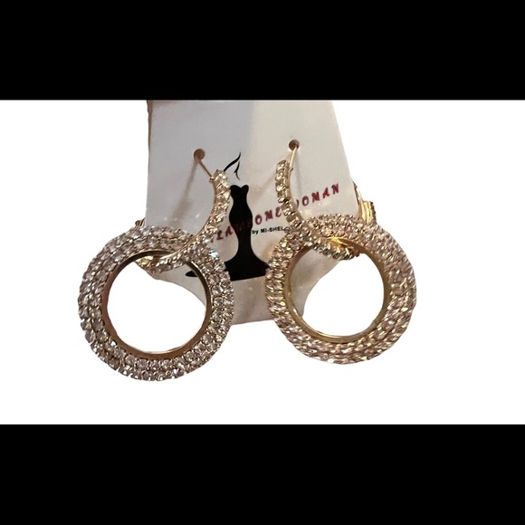 CRYSTAL EMBELLISHED DOUBLE HOOP EARRINGS - Picture 5 of 5